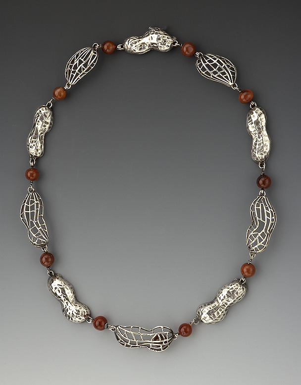 Peanut Necklace sterling silver, carnelian